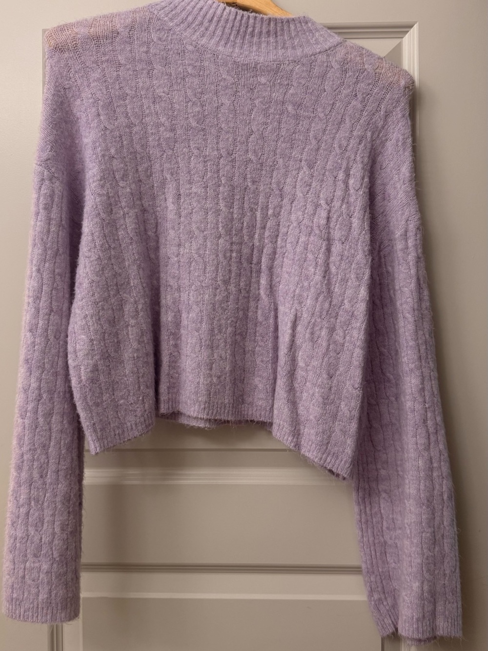 Jessica Simpson Lilac Cable-Knit Cropped Crewneck Sweater